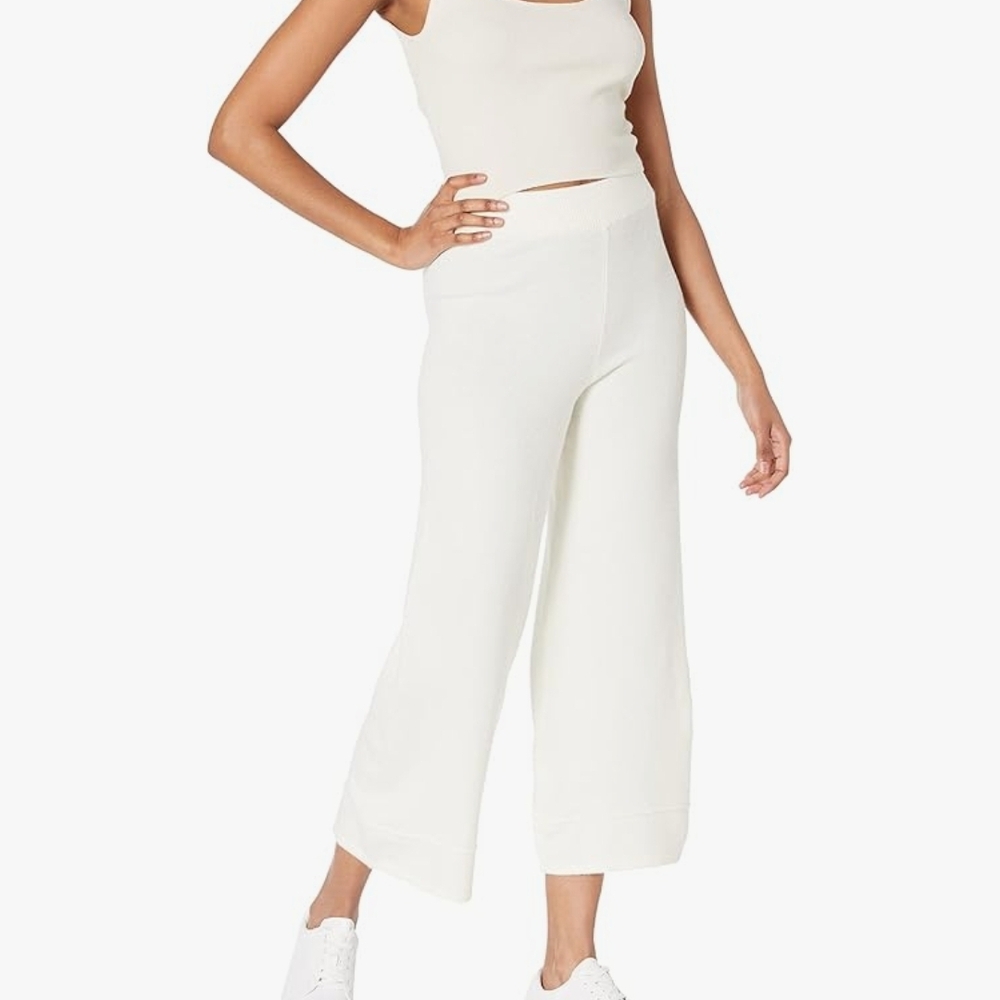 The Drop Bernadette Cropped Wide-Leg Knit Pants — Whisper White M